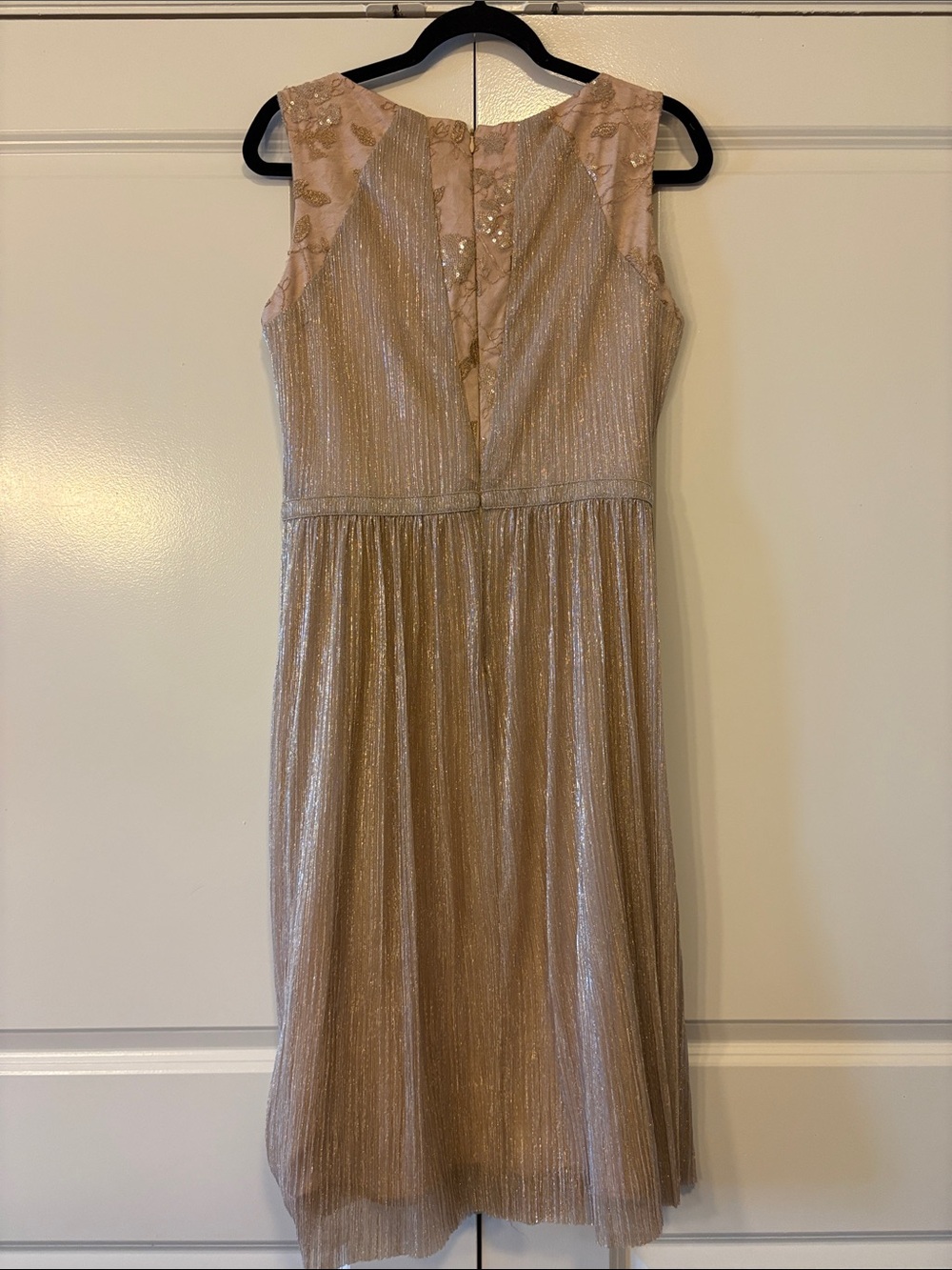 Tahari Gold Metallic Midi Dress with Sheer Embellished Yoke - Picture 4 of 5